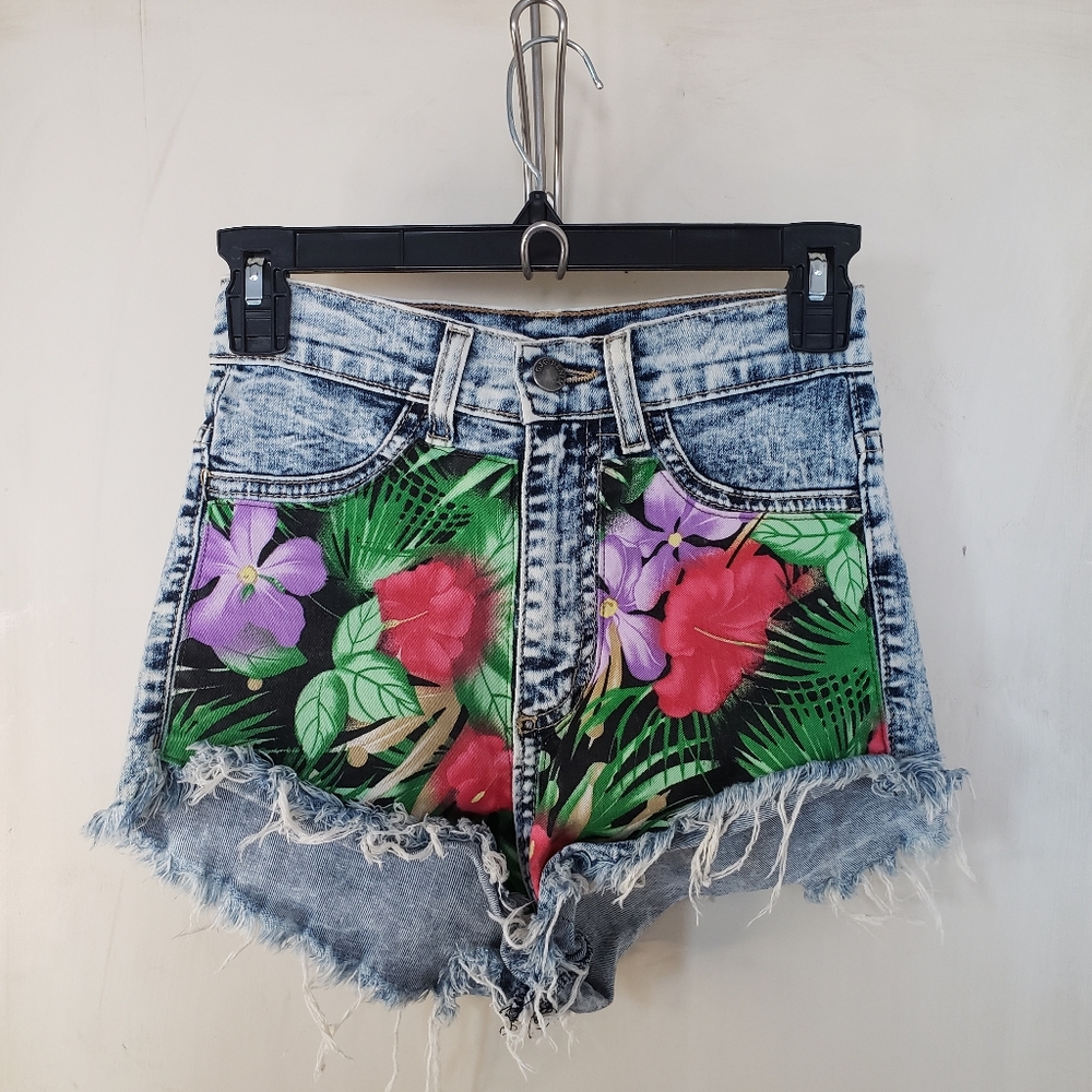 Vintage floral jean shorts